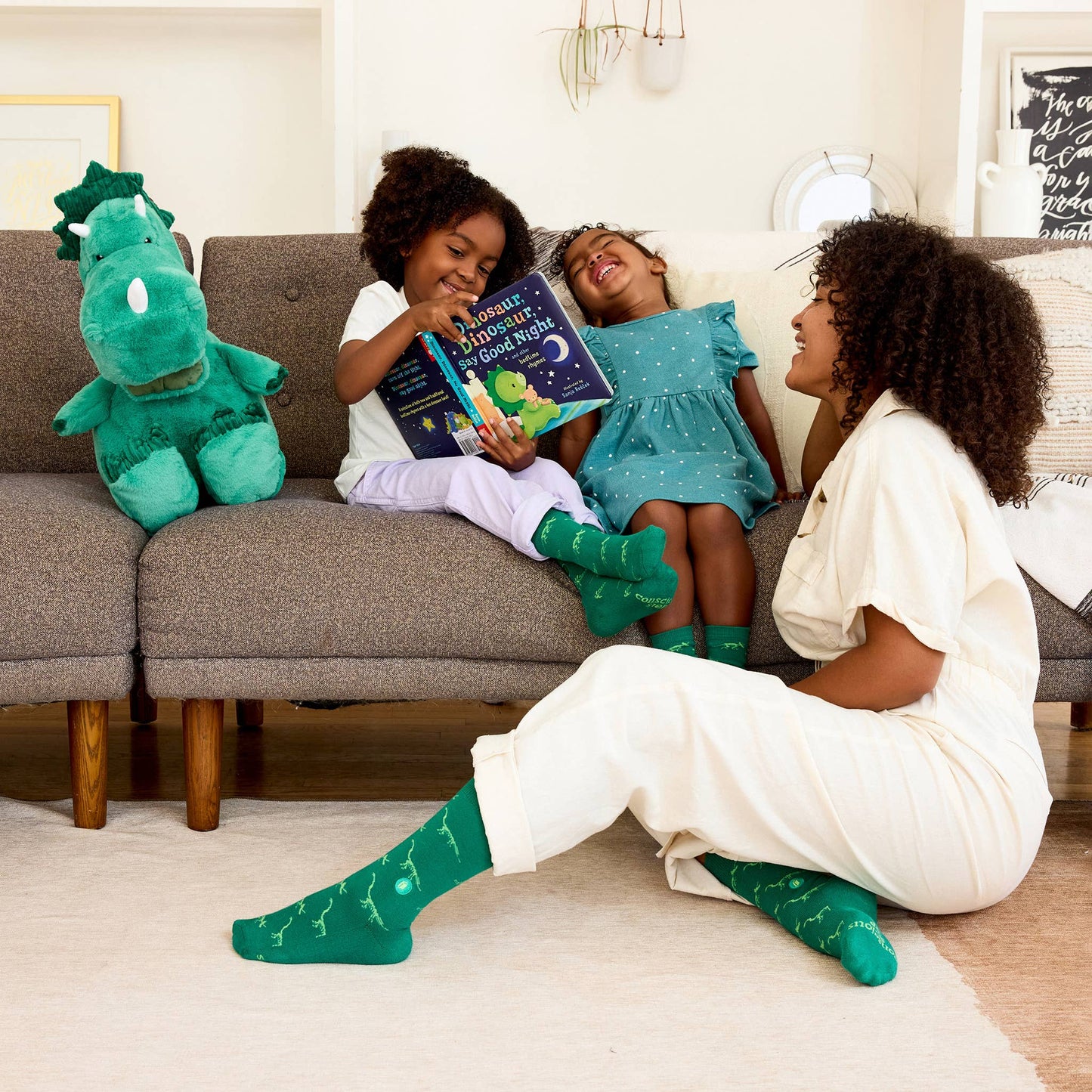 Kids Socks that Give Books (Green Dinosaurs)