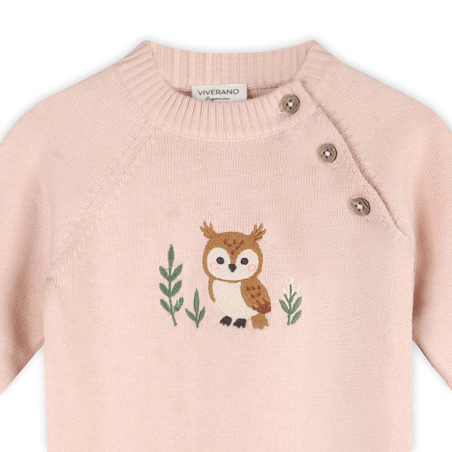 Owl Embroidered Baby Knit Jumpsuit (Organic Cotton)
