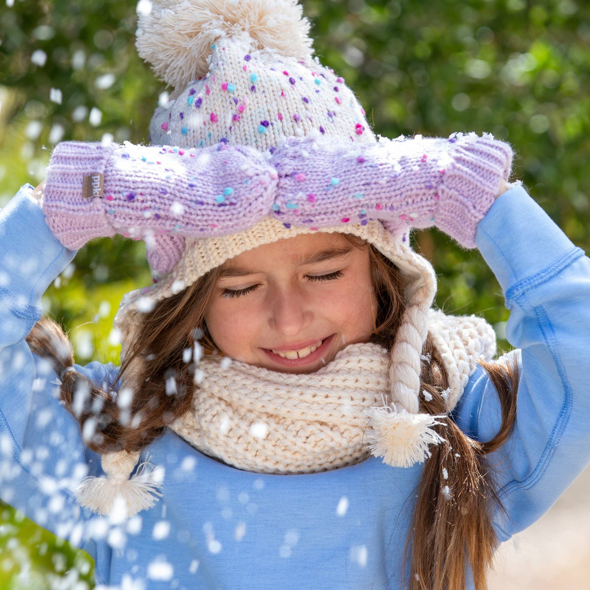 Girls Specked Earflap Winter Hat with Braids - Ages (1-12 Y)