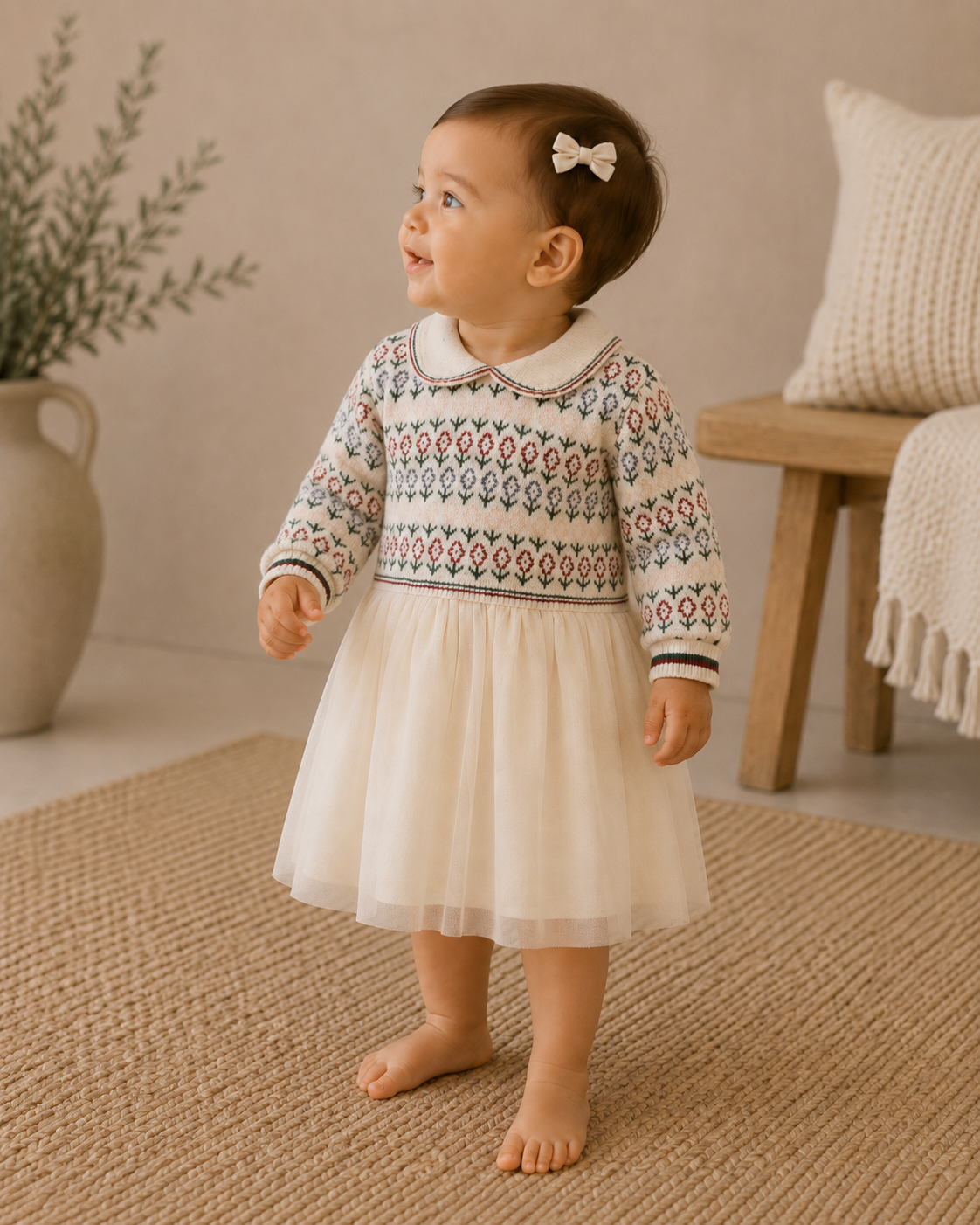 Dahlia Floral Jacquard Knit Baby Tutu Dress (Organic Cotton)