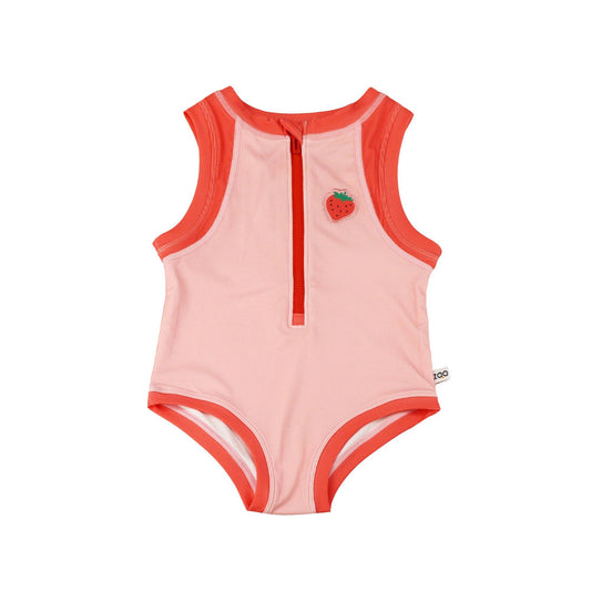 Girls Sleeveless Solid Swimsuit - Strawberry