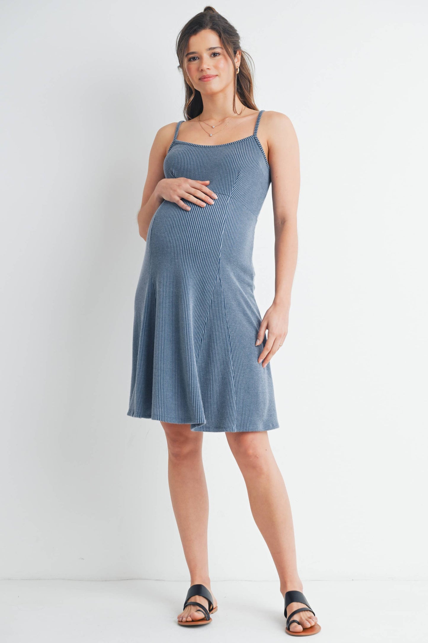 Ribbed Sleeveless Maternity Skater Dress