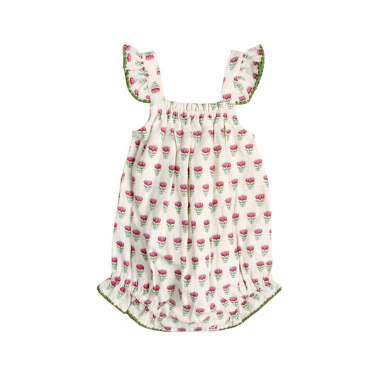 Delaney Block Floral Baby Romper + Headband (Linen Blend)