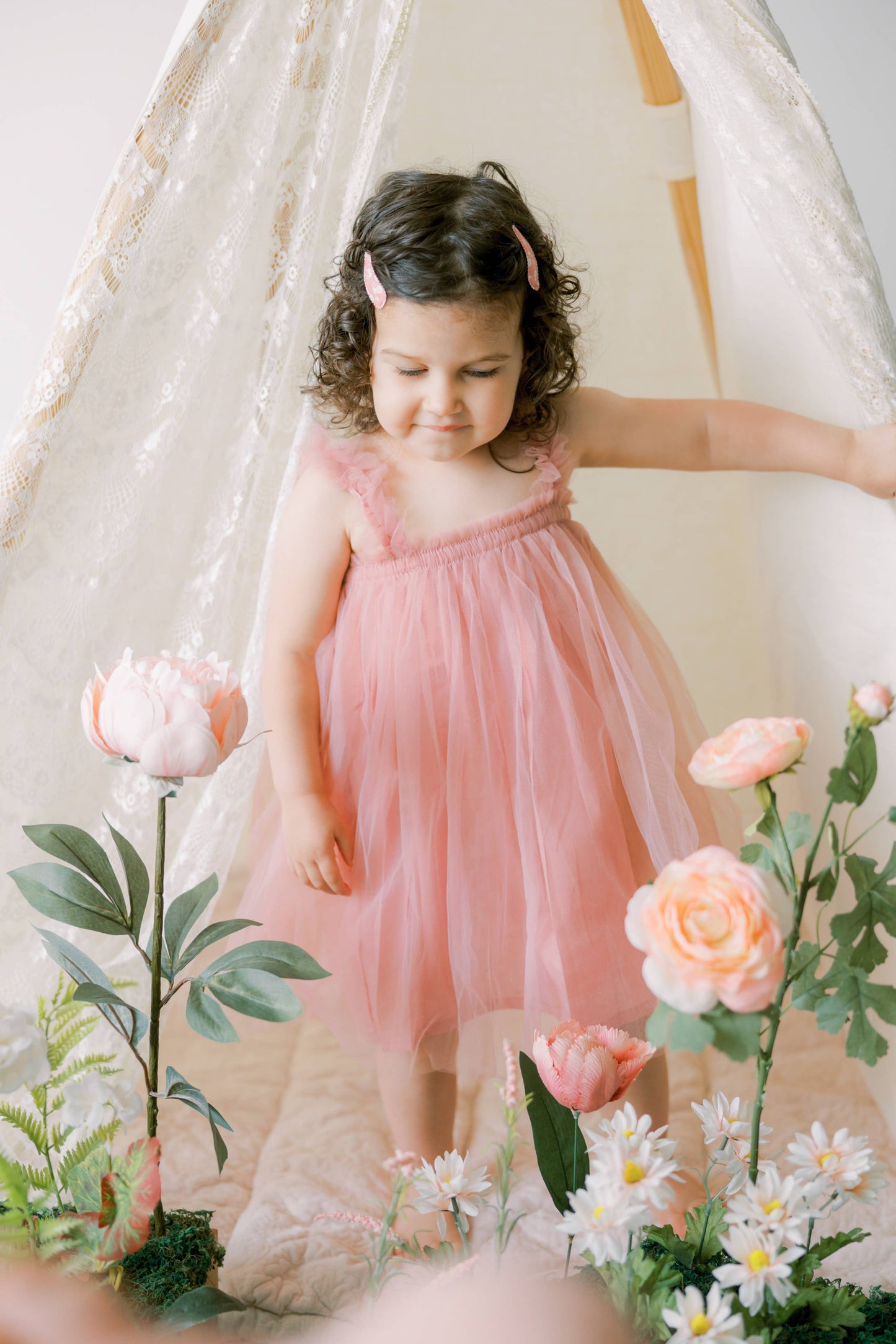 Lake Blue Floral Fabric Hair Clips