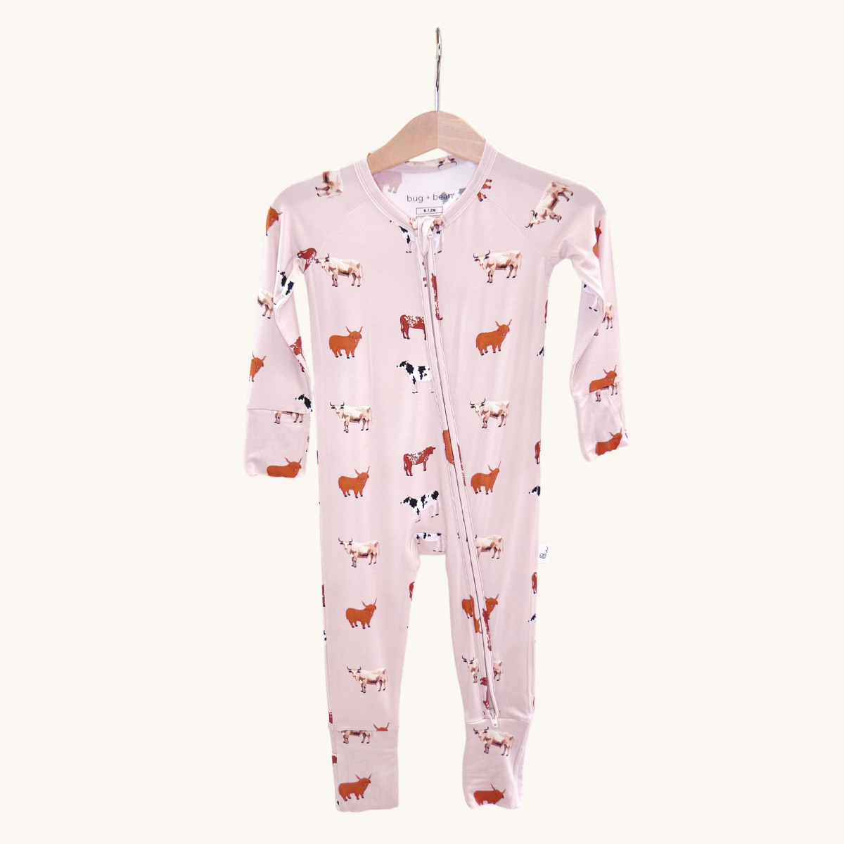 Bamboo 2-Way Convertible Zip Romper | Oatmeal Cow (0-24m)