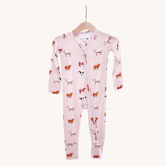 Bamboo 2-Way Convertible Zip Romper | Oatmeal Cow (0-24m)