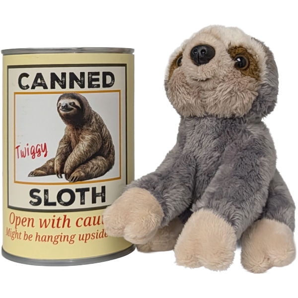 Twiggy the Canned Sloth Stuffed Animal Plush w/Funny Jokes