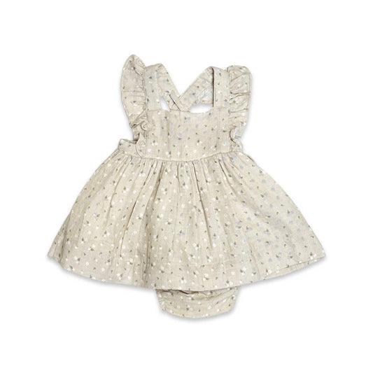 Ditsy Floral Ruffle Cross Back Flare Baby Dress+Bloomer