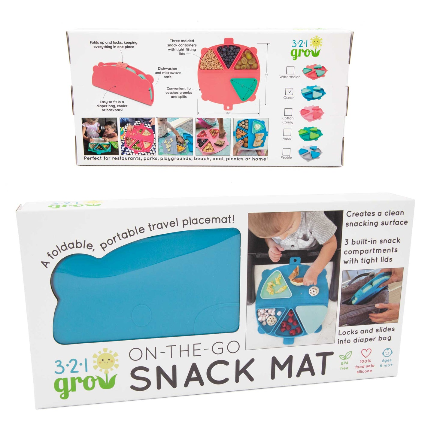 321 Grow On-the-Go Silicone Snack Mat - Ocean