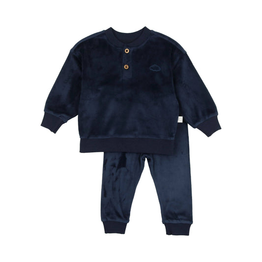 Velour Henley Set- Midnight Blue