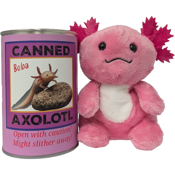 Canned Axolotl | Stuffed Animal Plush w/Jokes | Unique Gift