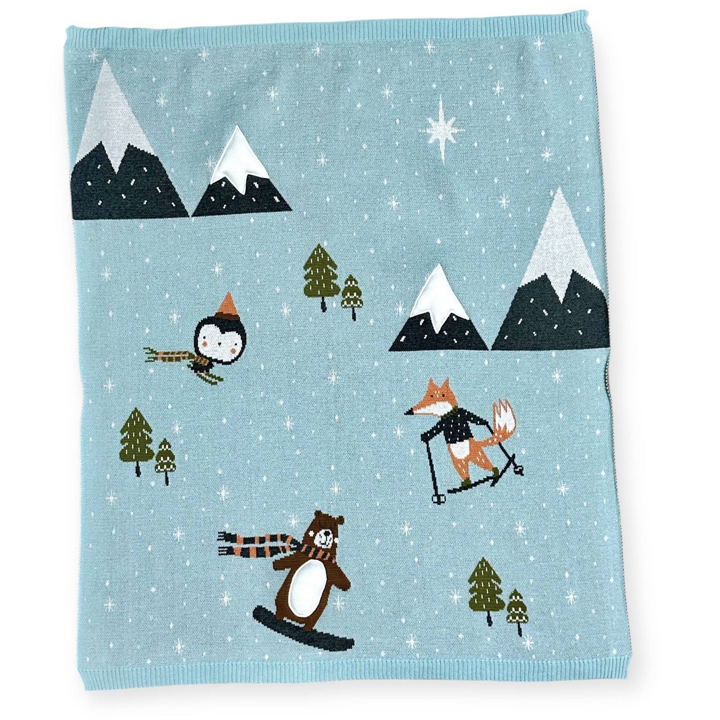 Fox & Bear Ski 3D - Organic Jacquard Knit Baby Blanket