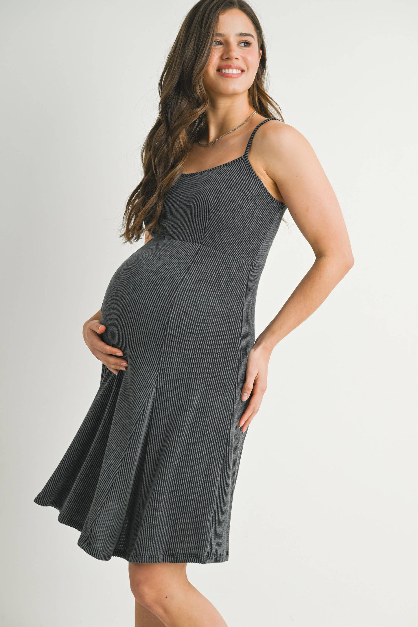 Ribbed Sleeveless Maternity Skater Dress