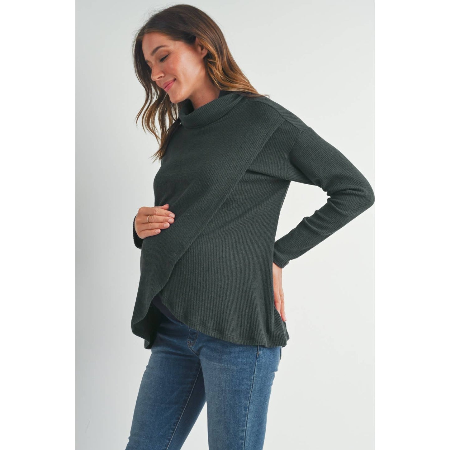 Ribbed Turtleneck Overlap Maternity Sweater