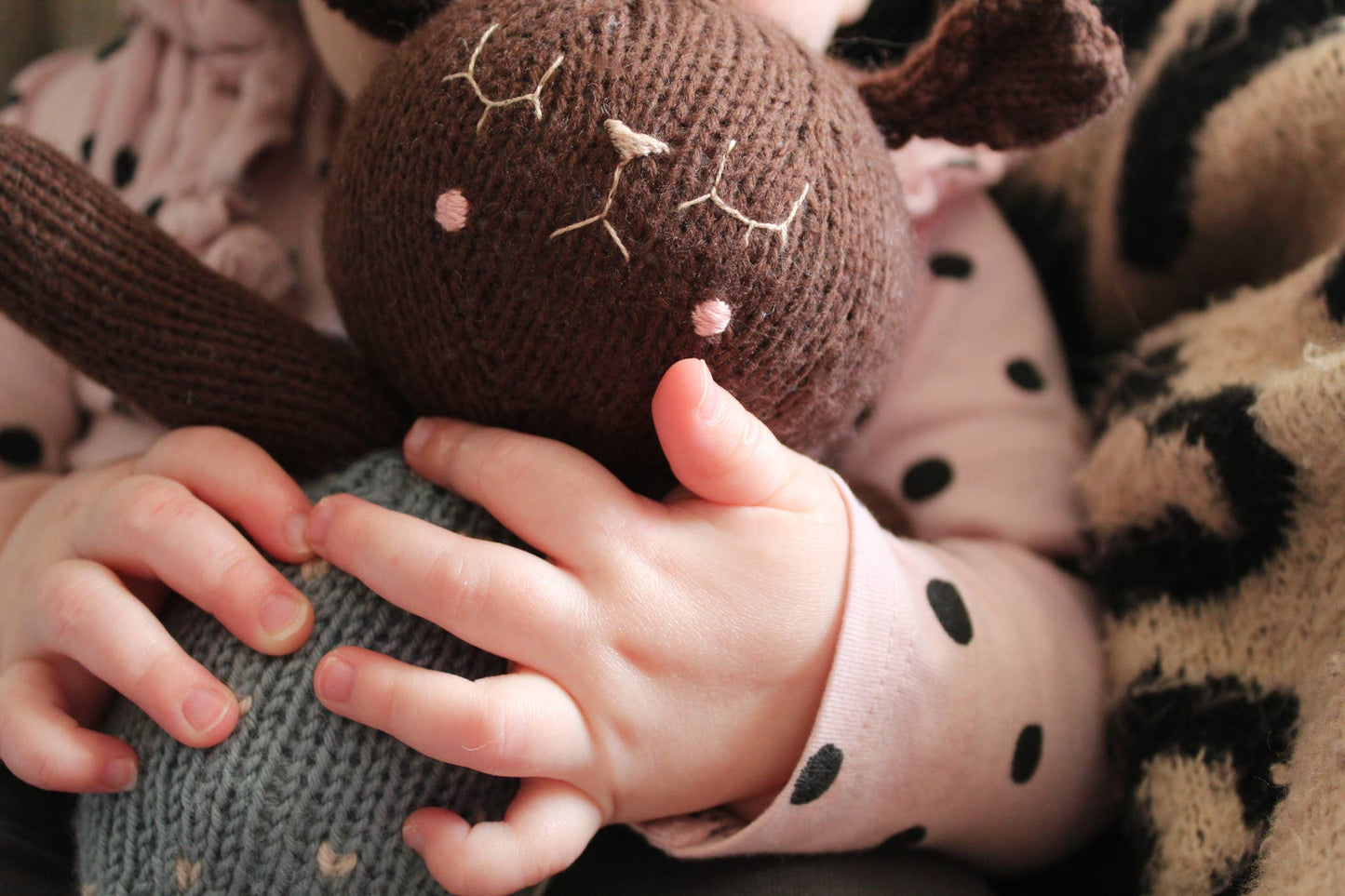 Handmade lamb toy in brown and blue