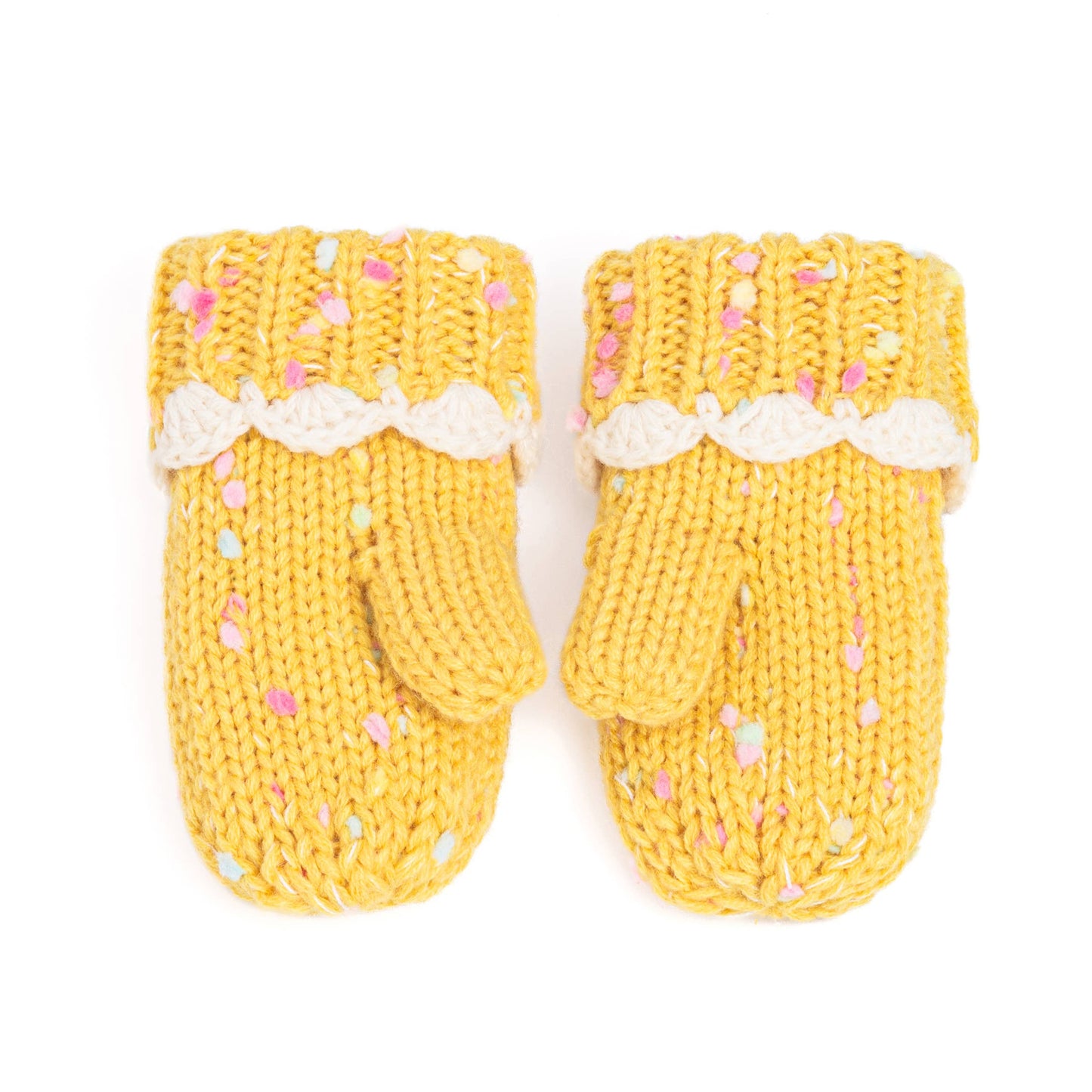 Girls Speckled Knit Mittens with Lace - Yellow 1-3y, 3-6y