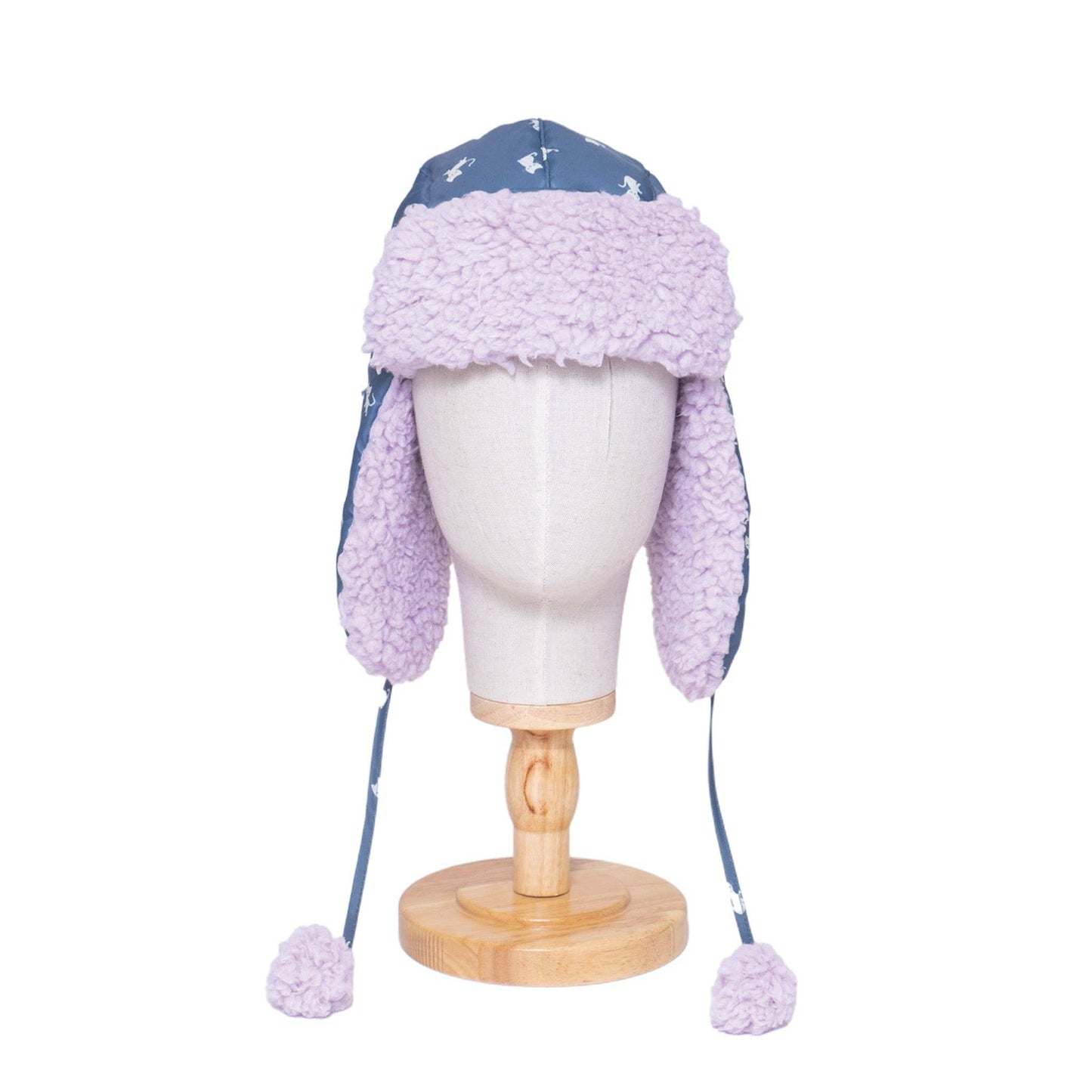 The Cozy Trapper Hat – Kittens Print with Orchid Sherpa Liner & Pompoms