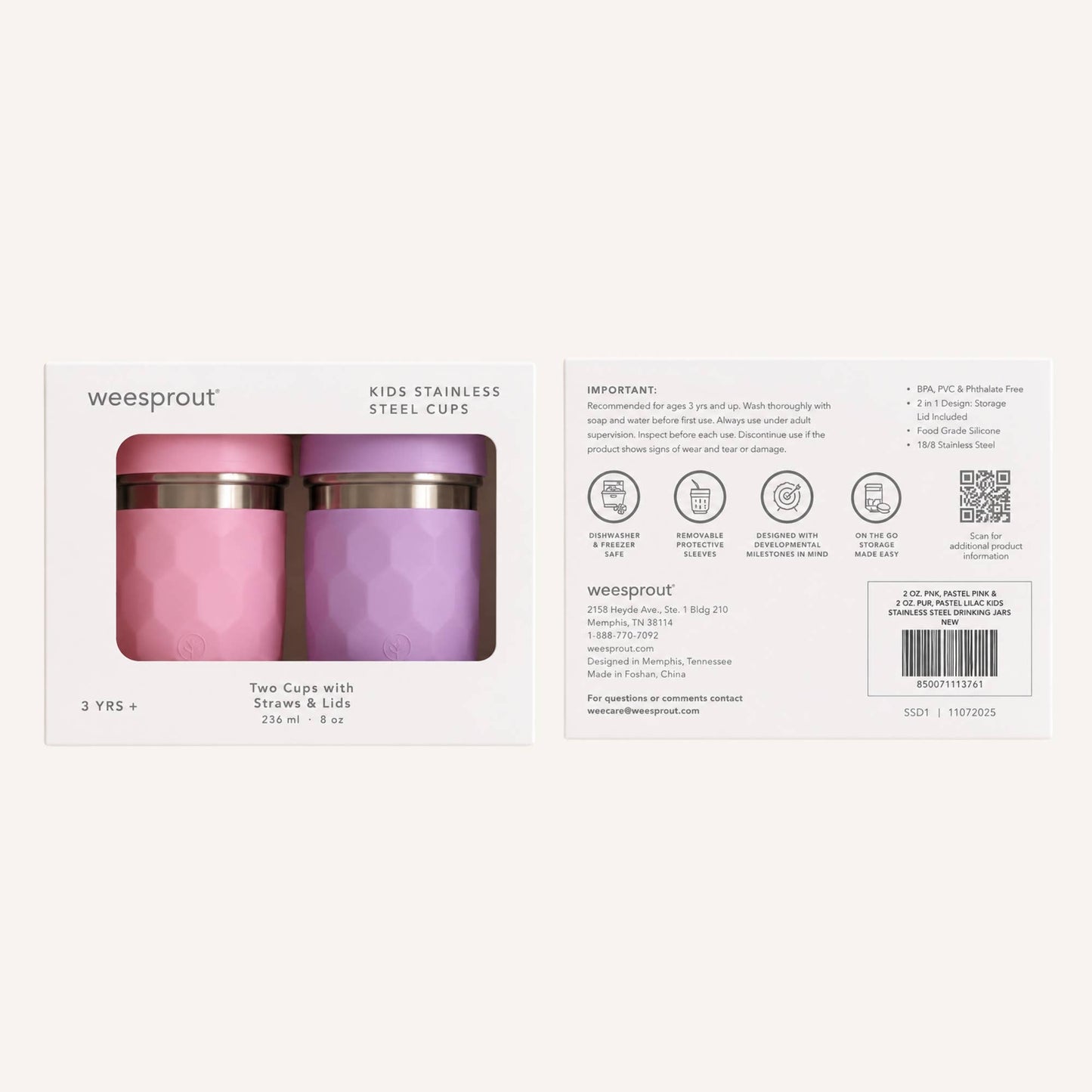 3-in-1 Stainless Steel Kids Cups – 8 oz, Set of 2