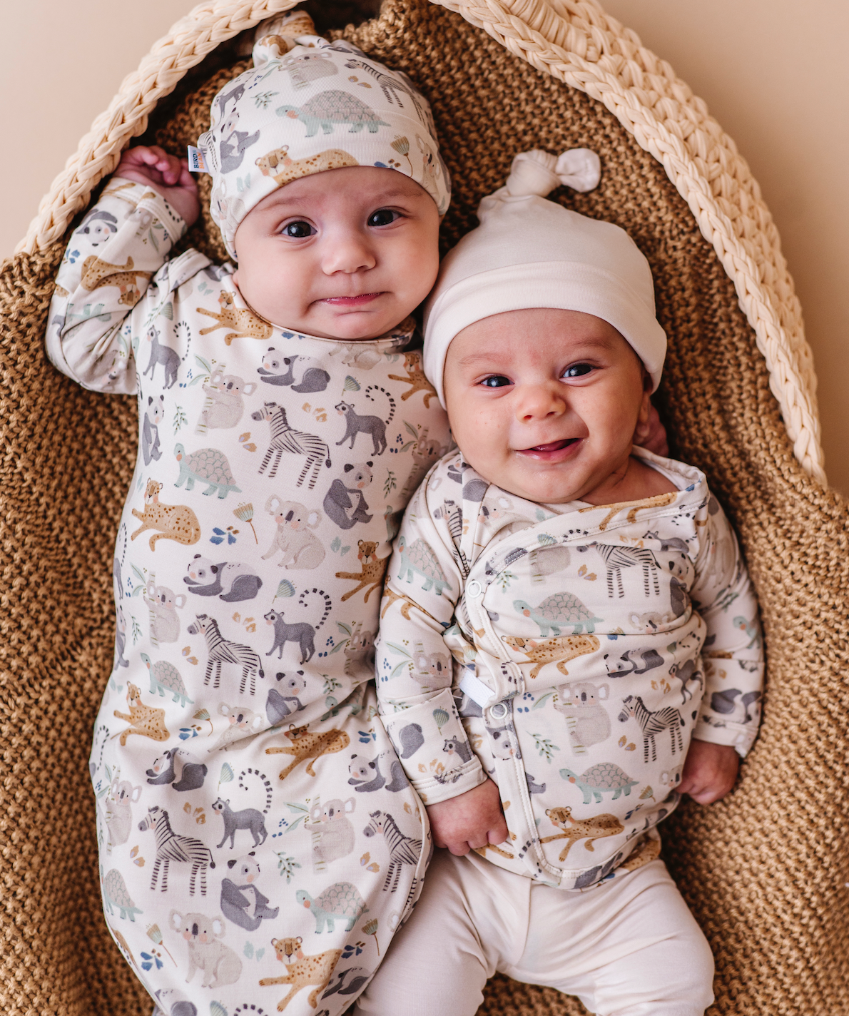 Baby Bamboo Knotted Baby Gown + Hat Gift Set - Safari Friend
