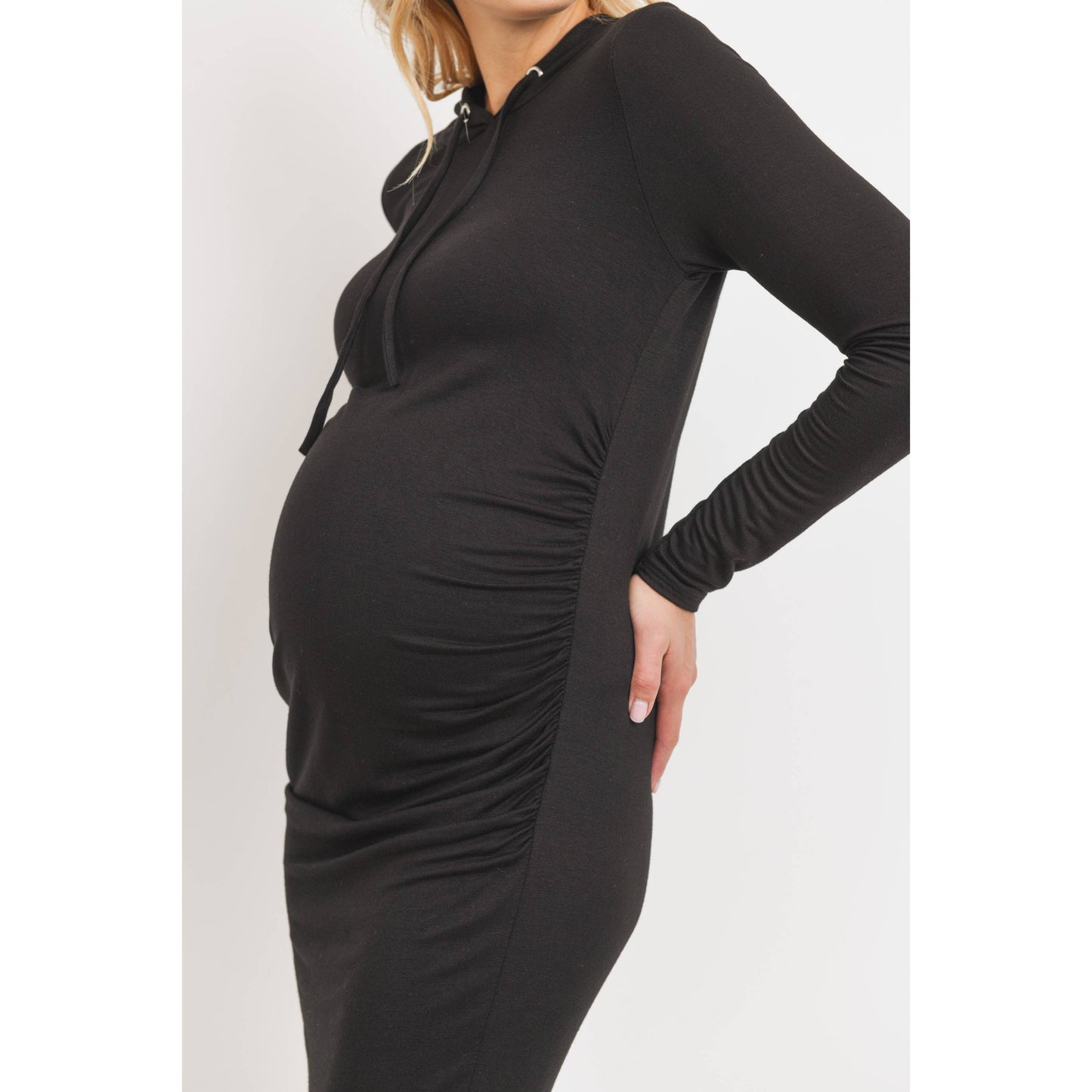 Super French Terry Midi Maternity Hoodie Dress | Two Tone Charcoal