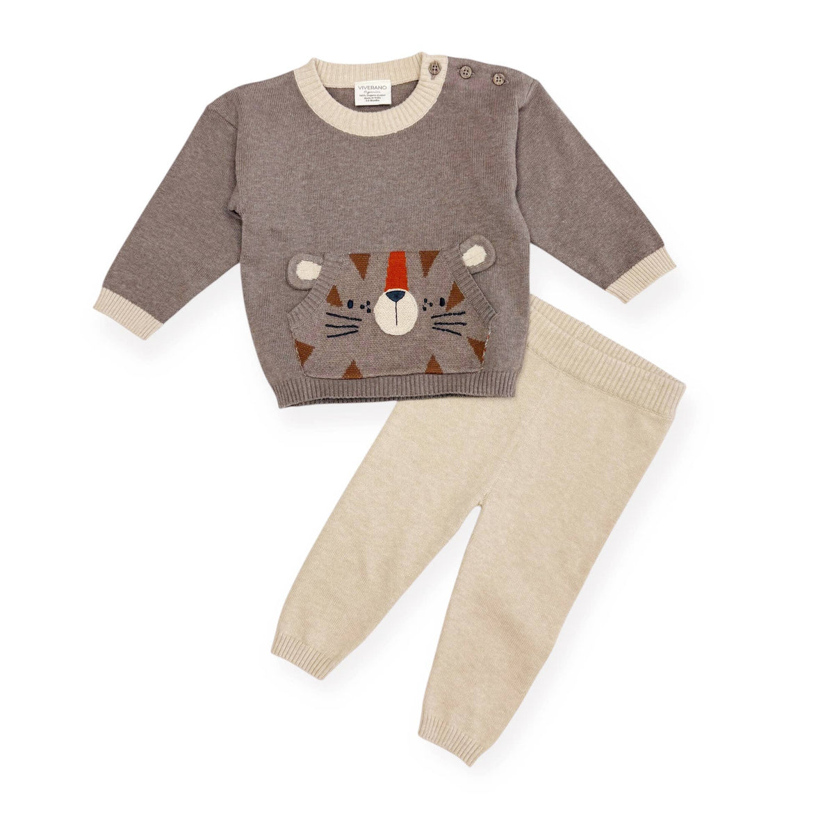 Tiger Kangaroo Pocket Baby Knit Pullover & Pant Set