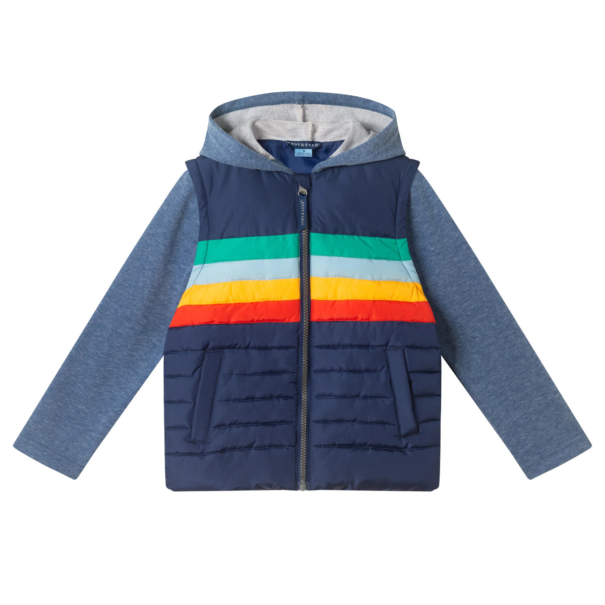 Hooded Puffer Vest Jacket | Multicolor Stripe
