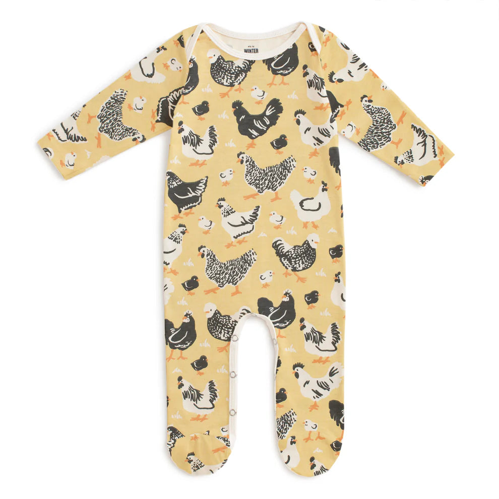 Long-Sleeve Romper - Chicken Family Yellow