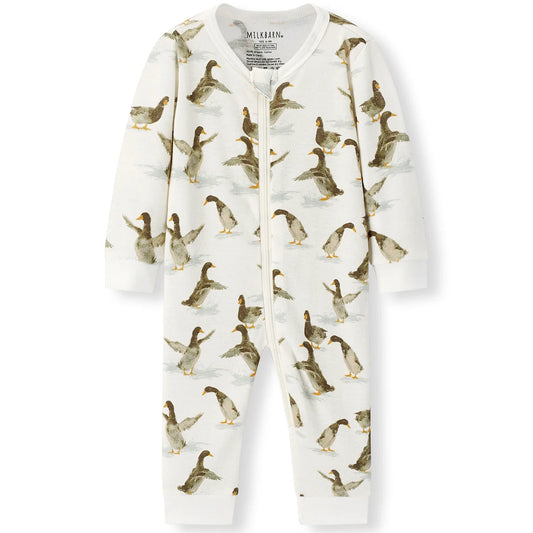 ORGANIC ZIPPER FOOTED ROMPER DUCK