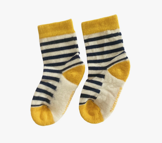 Thick Merino Gumboot Socks | Navy & Yellow Stripe