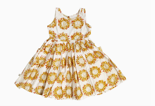 Cotton Pleated Sunflower Open Back-Cut Dress