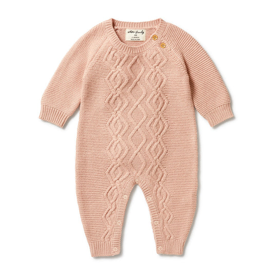 Wilson + Frenchy Cable Knit Cotton & Bamboo Blend Romper | Rose