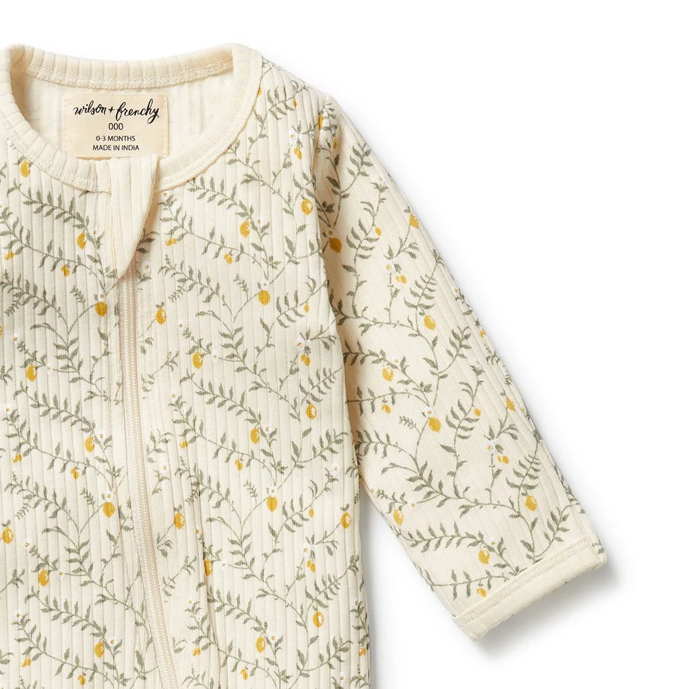 Lemon Leaf Organic Zipsuit with Feet
