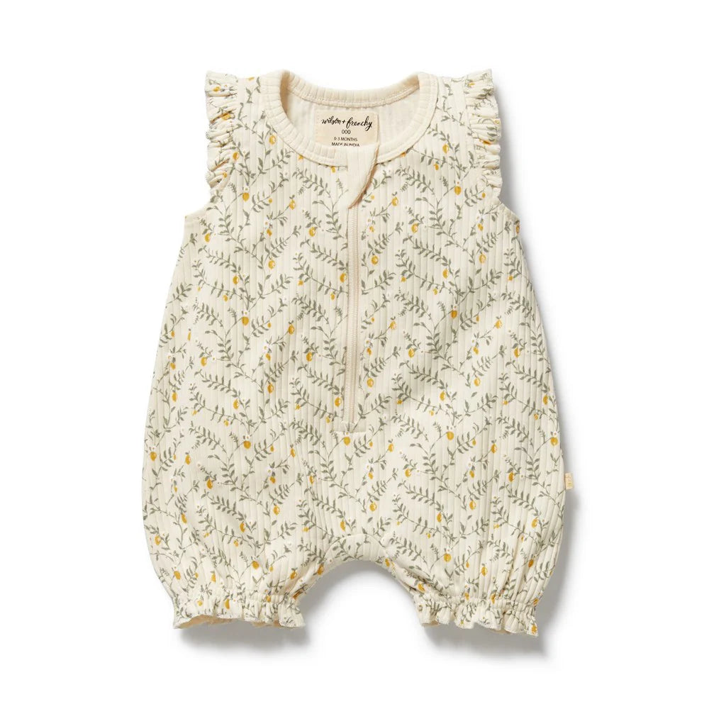 Lemon Leaf Organic Ruffle Zipsuit