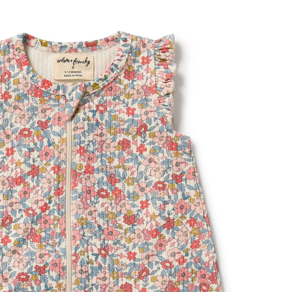 Summer Bloom- Organic Ruffle Zipsuit