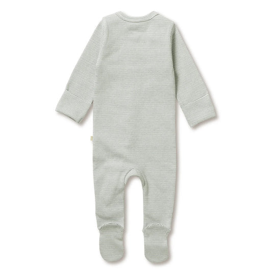 Organic Stripe Rib Zipsuit with Feet- Fern