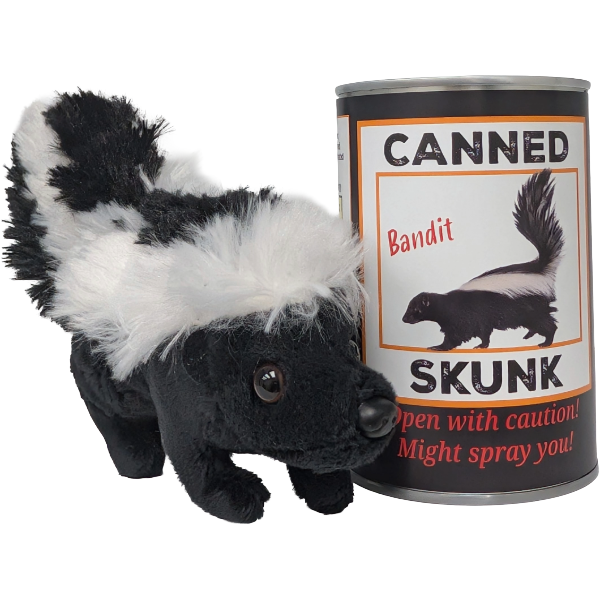 Canned Skunk | Stuffed Animal Plush w/Funny Jokes on Can