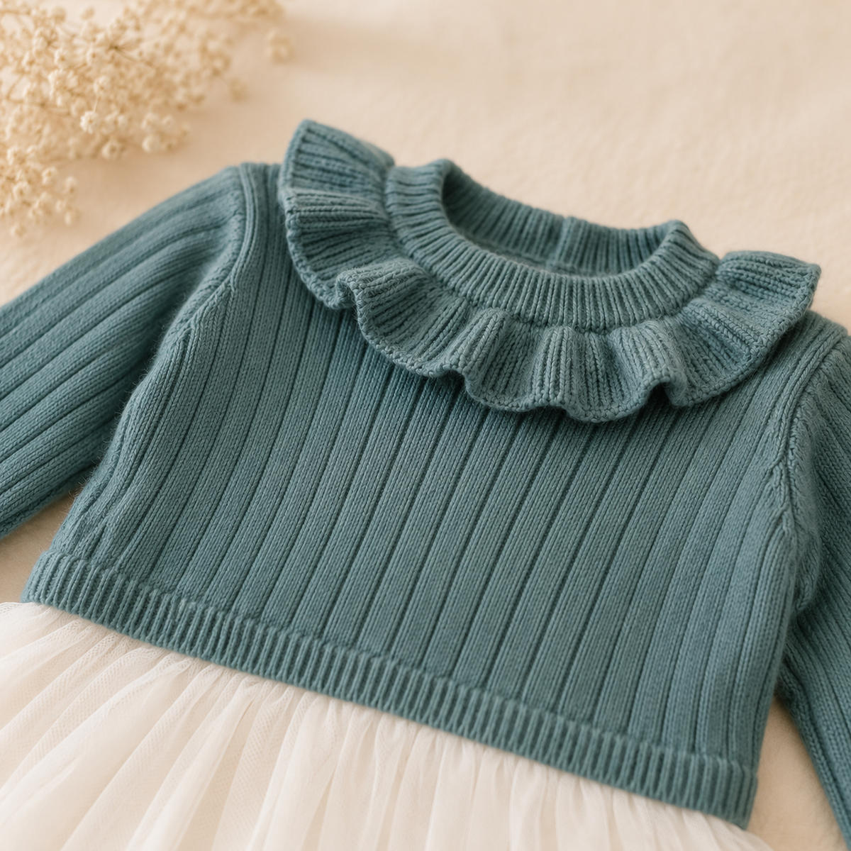 Ruffle Neck Sweater Knit Top & Tutu Baby Dress (Organic)