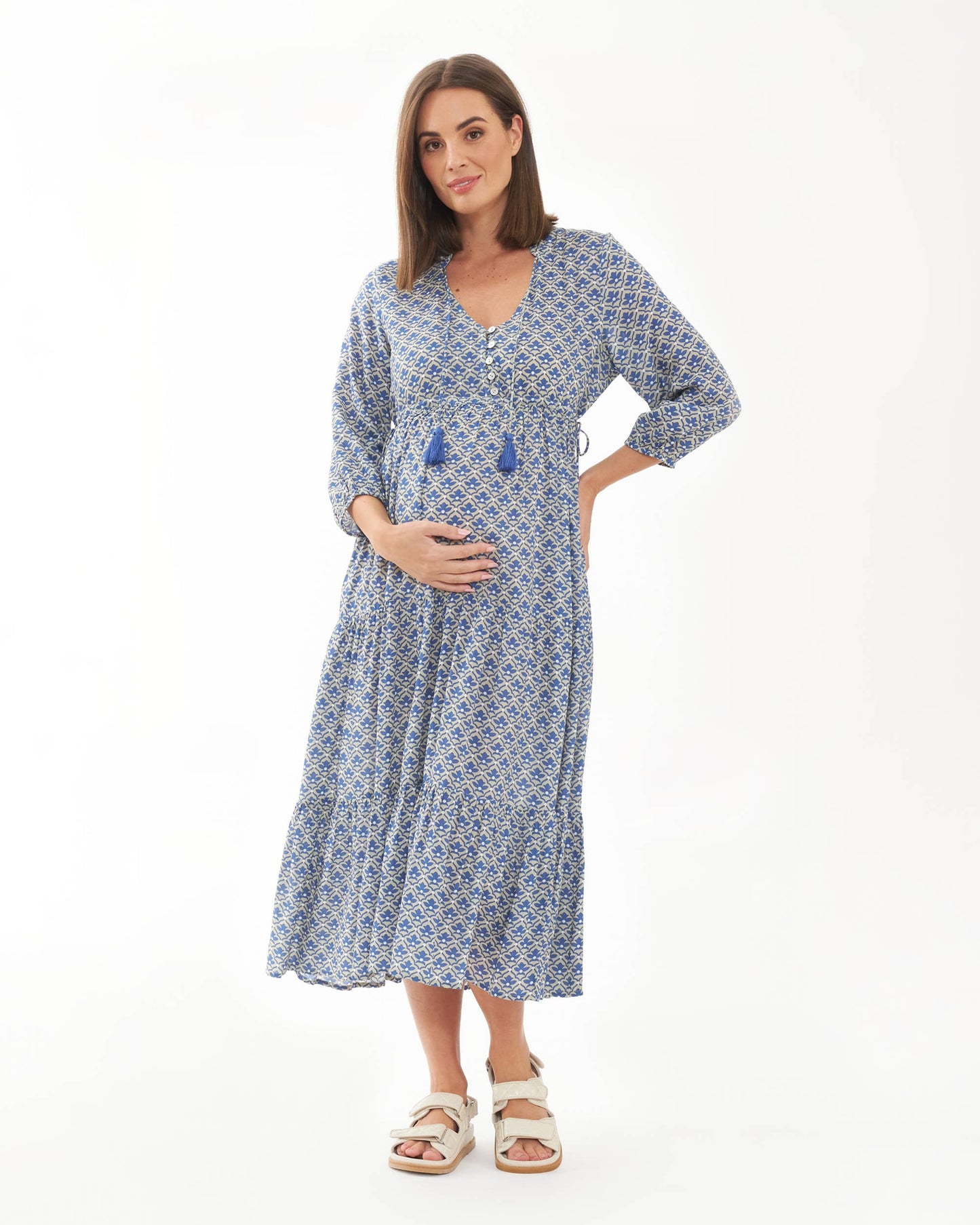 Mila Longline Tiered Dress  Natural / Petrol