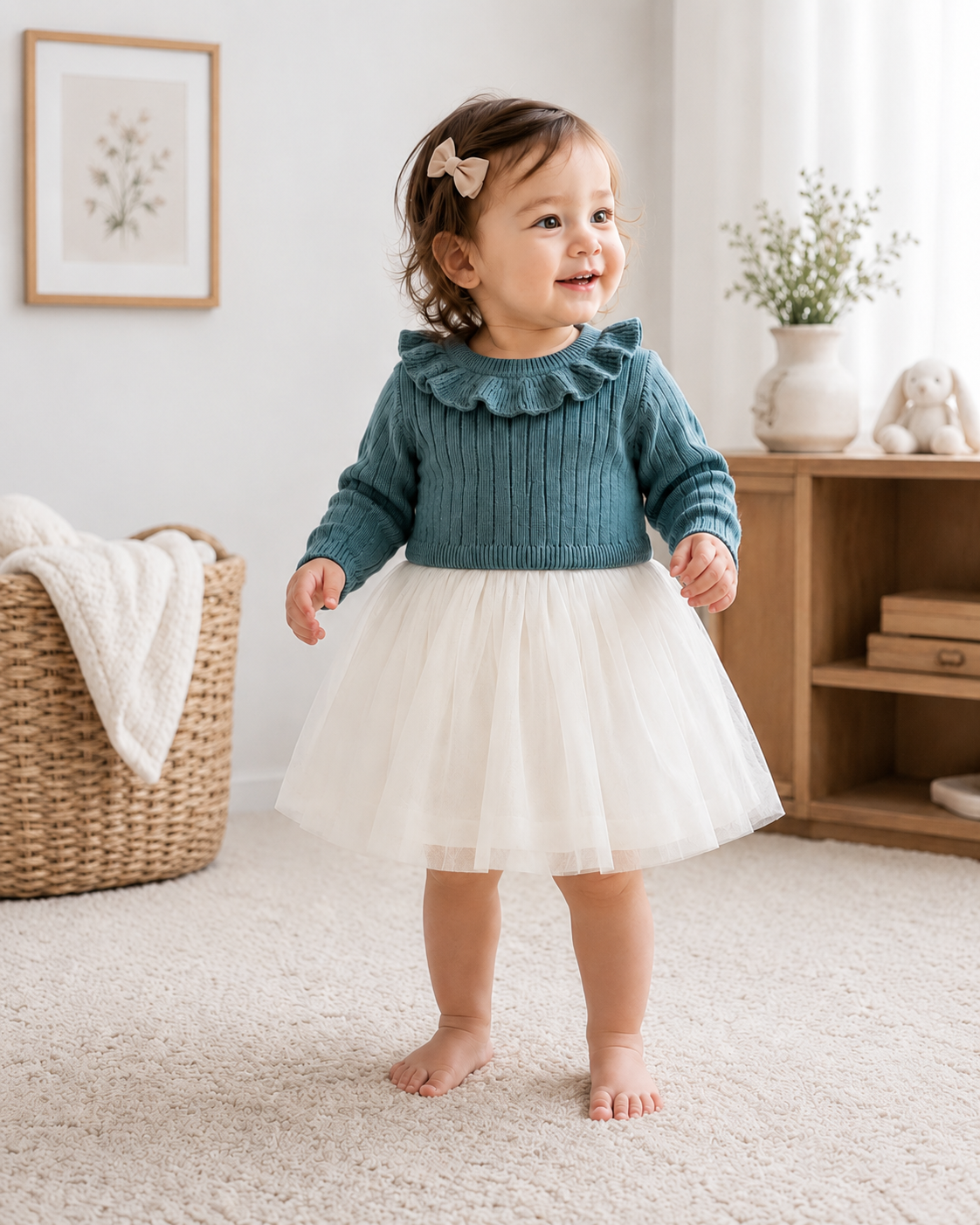 Ruffle Neck Sweater Knit Top & Tutu Baby Dress (Organic)