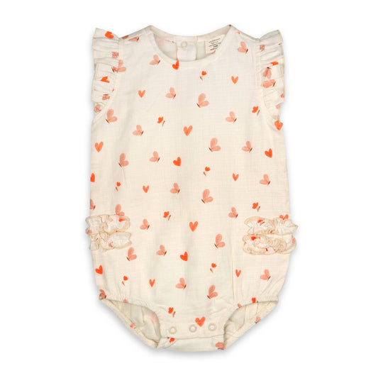 Butterfly Love Side Ruffle Baby Romper (Organic Muslin)