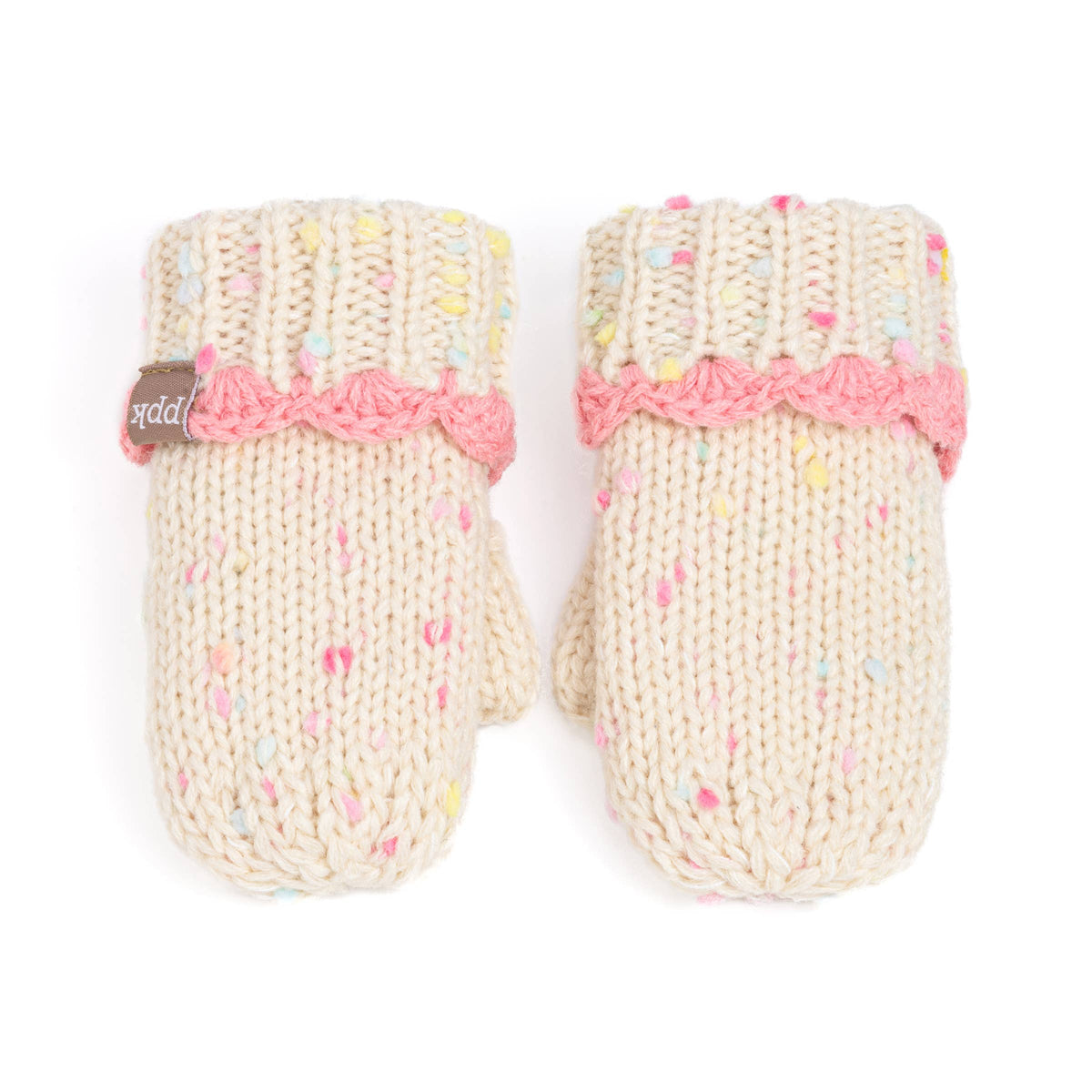 Little Girls Knit Mittens with Lace - Off-White 1-3y, 3-6y