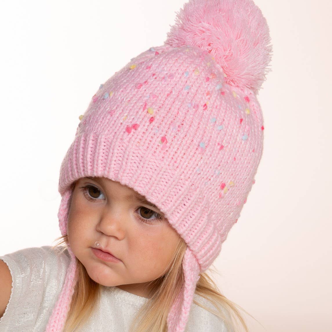 Earflap Winter Hat- Pink Specked- Toddler/ Girls 1-6