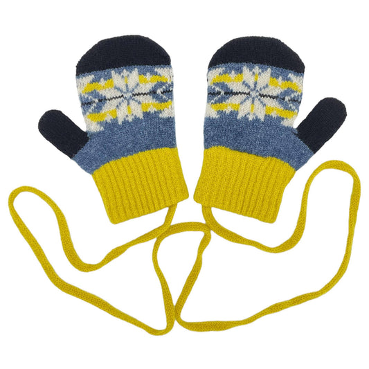 Kids' Patterned Lambswool Mittens: Fair isle - denim blue