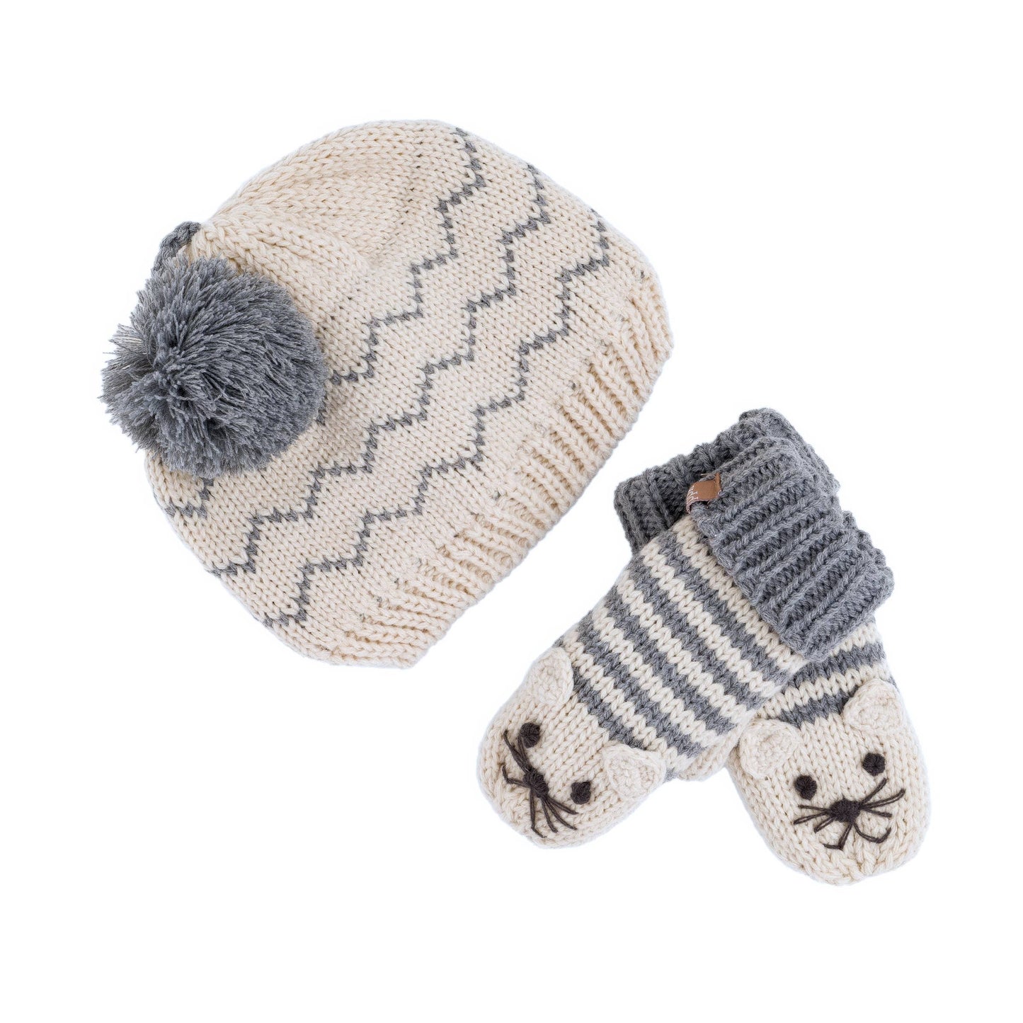Knitted Cat Mittens - Toddler / Little Kids / Big Kid - Gray