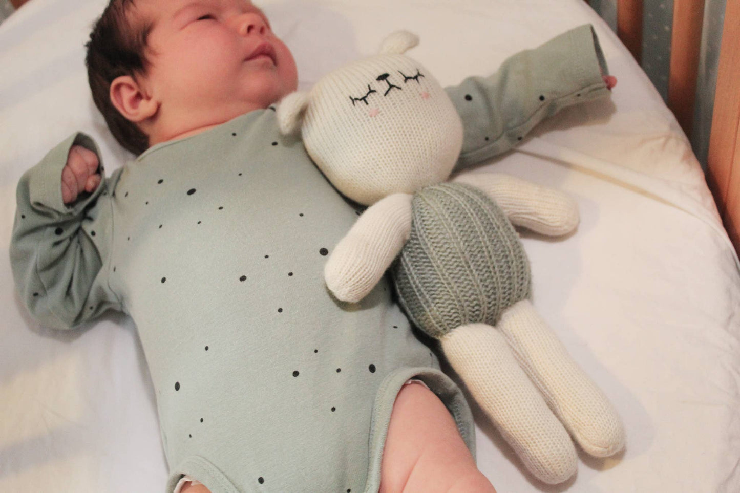 Handmade lamb toy in sage green