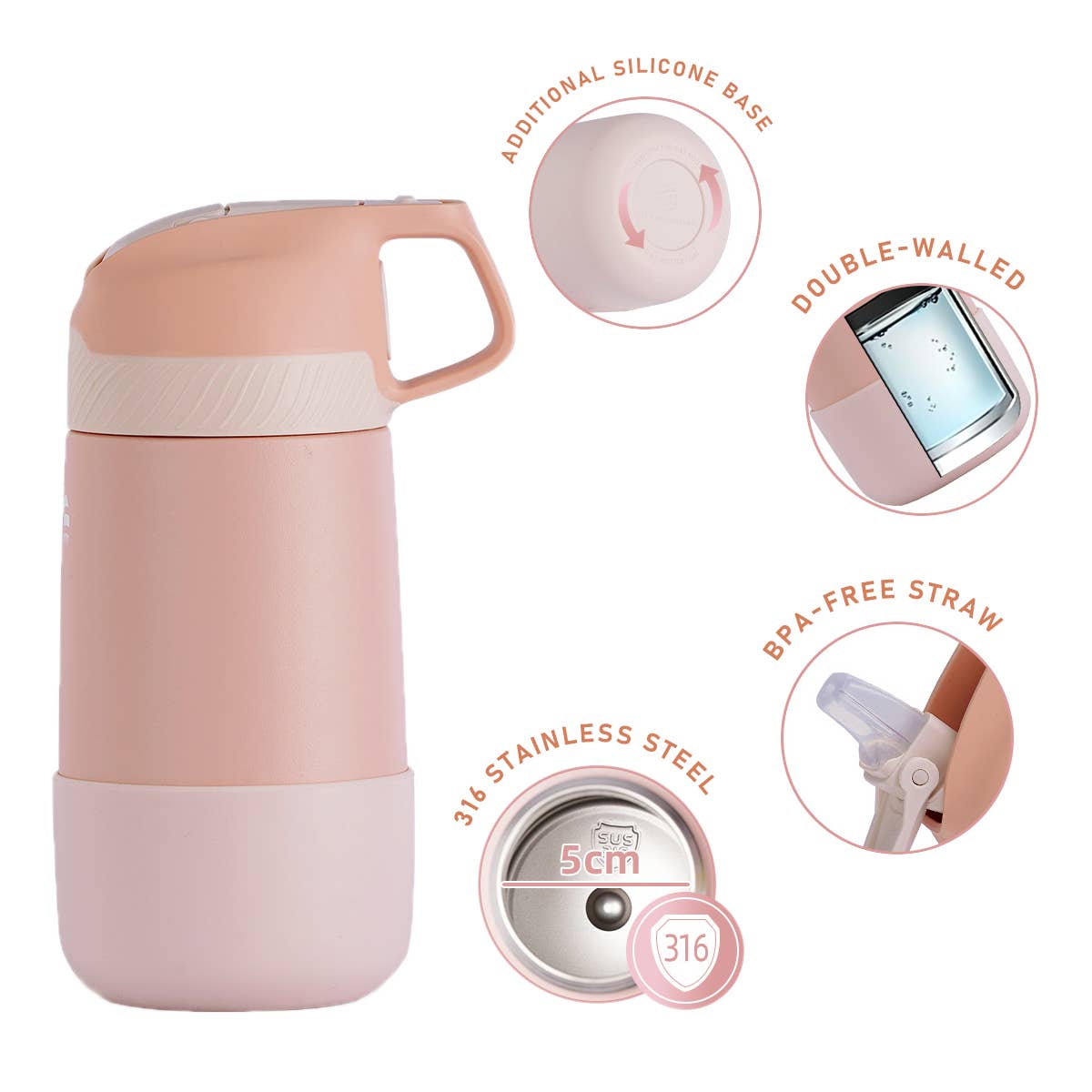12oz. S/S Insulated Kid's Water Bottle With Pop-up Straw Lid