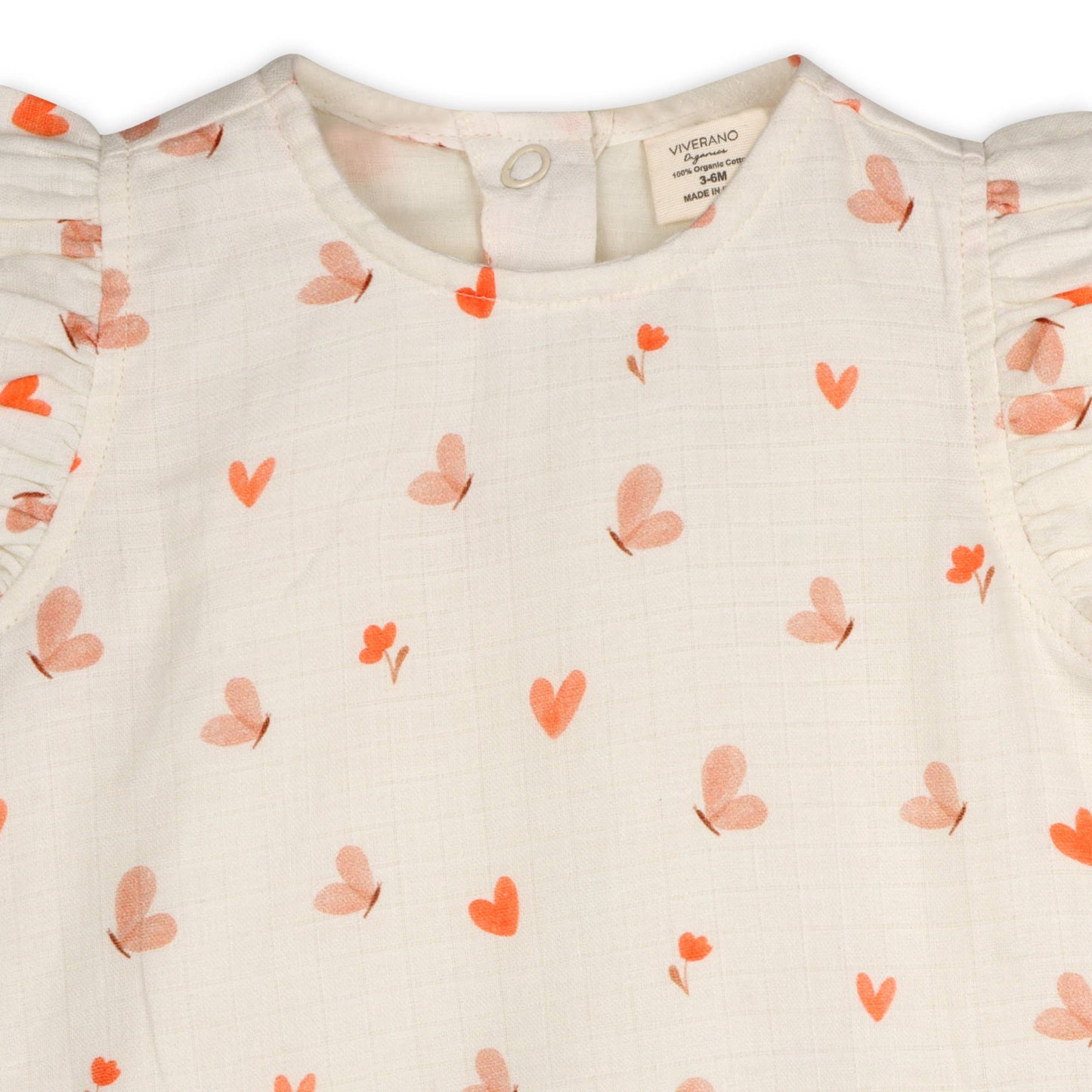 Butterfly Love Side Ruffle Baby Romper (Organic Muslin)