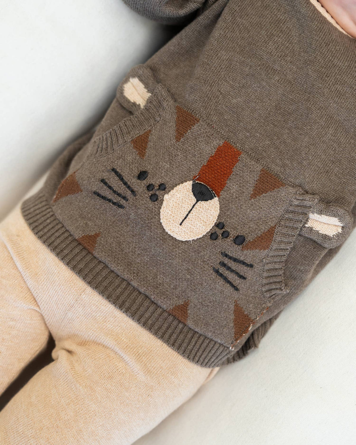 Tiger Kangaroo Pocket Baby Knit Pullover & Pant Set