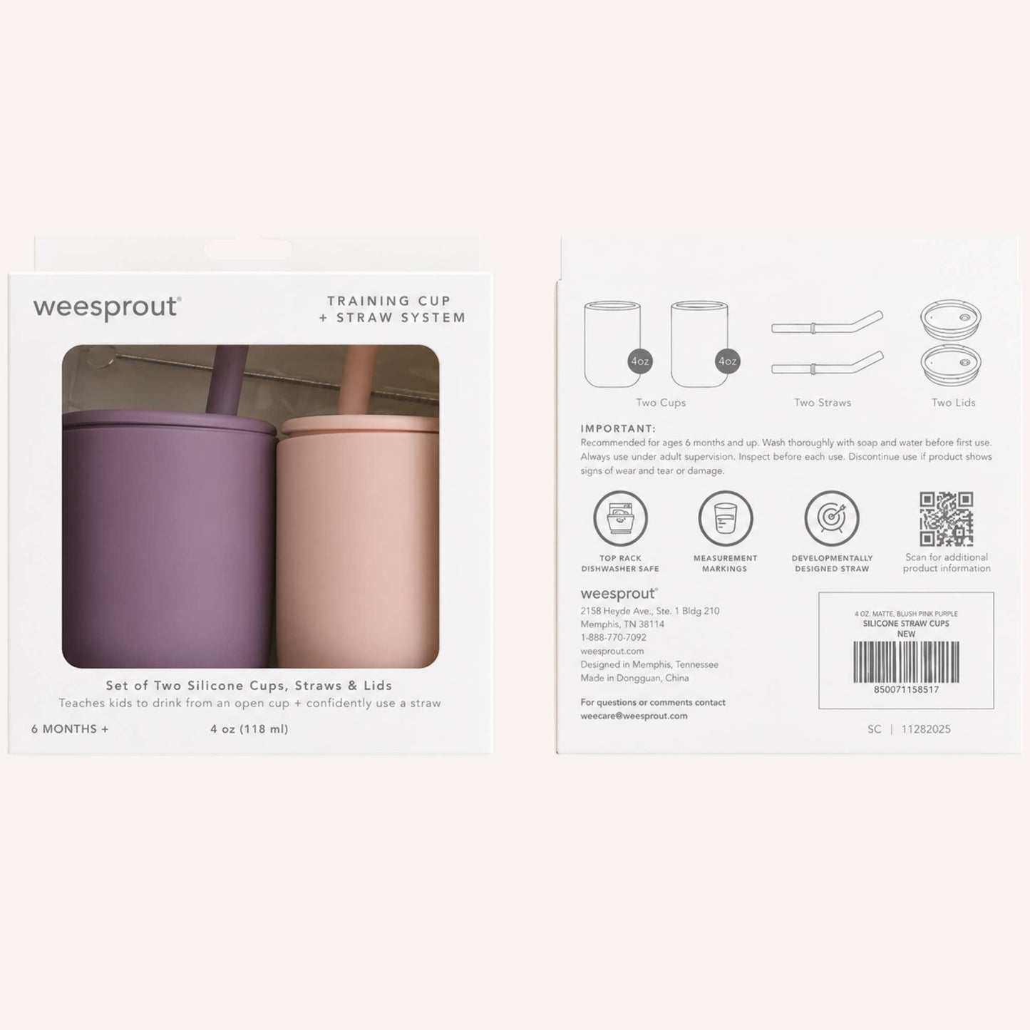 Silicone Toddler Straw Cups – 4 oz, Set of 2