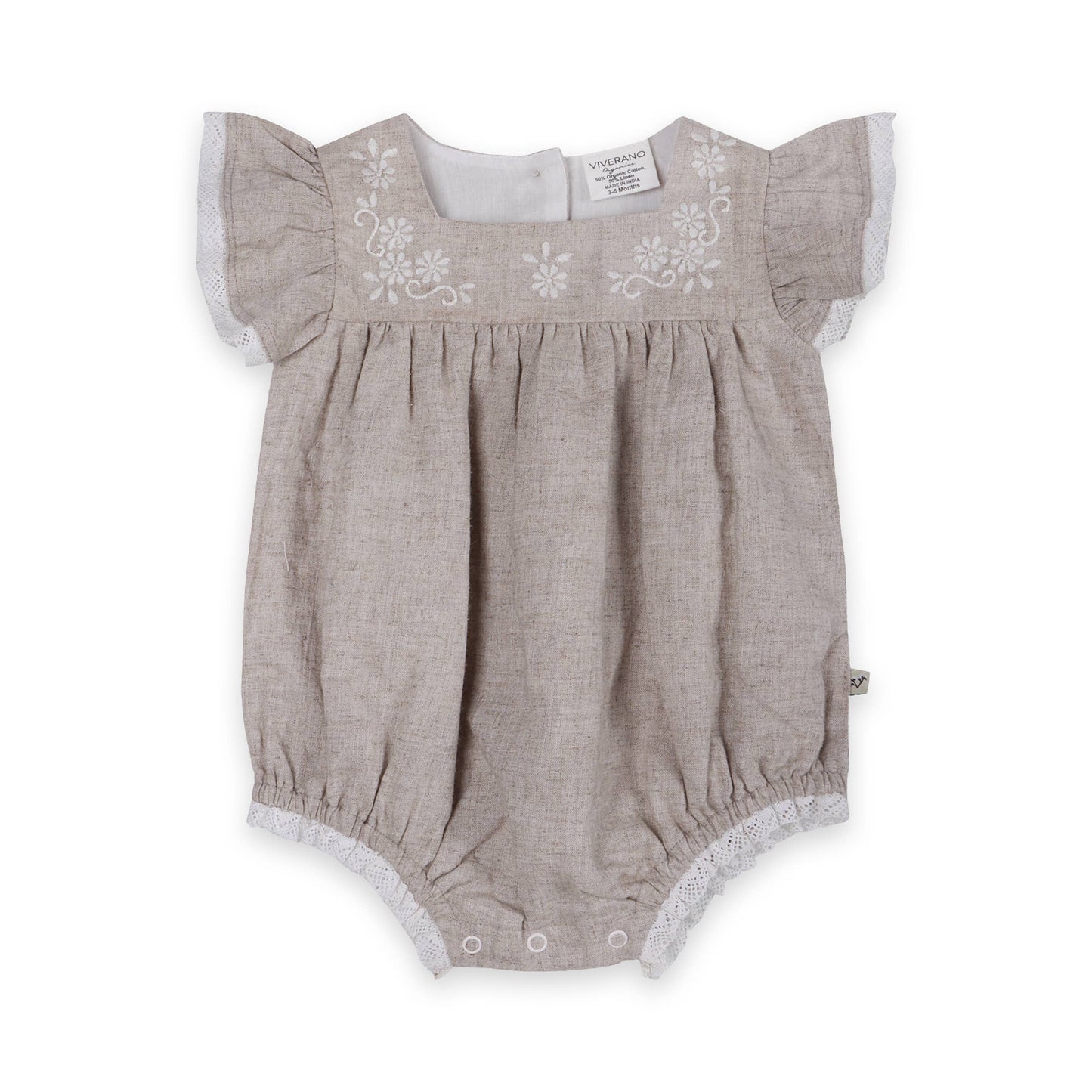 Lena Floral Embroidered Baby Romper + Headband (Linen Blend)